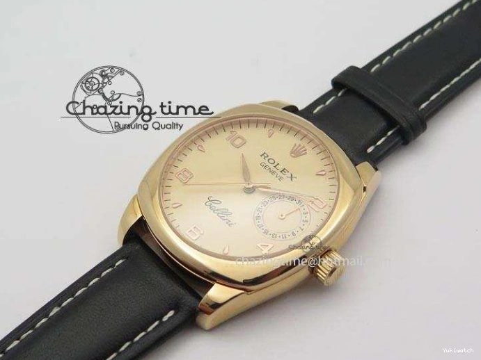 A2824 Cellini Markers Numeral Leather Date RG Rose Black Dial On Gold Strap 0721